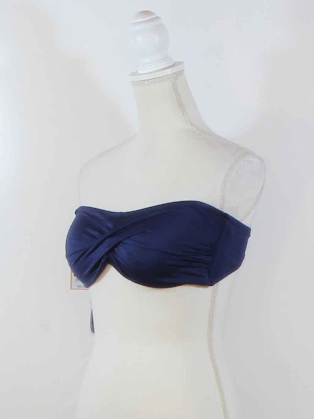 Kona Sol Navy Twist Bandeau Swim Top Size L 12-14 NWT